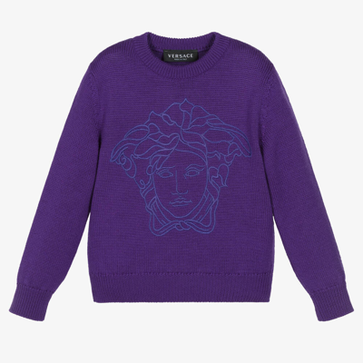 Versace Kids' Girls Purple Virgin Wool Medusa Sweater