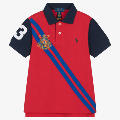 Ralph Lauren Kids' Boys Red & Blue Stripe Cotton Polo Shirt