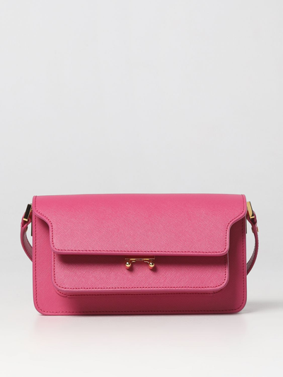 Marni Trunk Bag In Saffiano Leathers In Strawberry