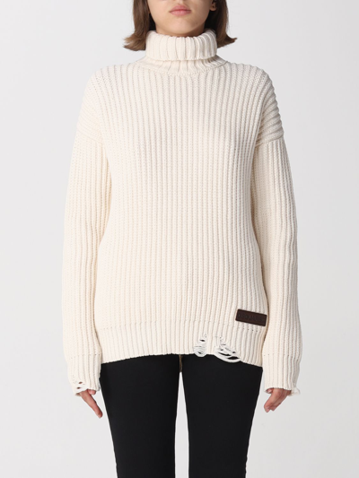 Dsquared2 Cotton Blend Rib Knit Turtleneck Sweater In 101