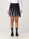 Thom Browne Pleated Wool & Cotton Miniskirt In Blue