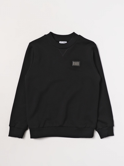 Dolce & Gabbana Kids' Cotton Sweatshirt With Applied Metal Patch In Black