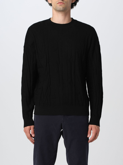 Emporio Armani Waffle-knit Wool Sweater In Black