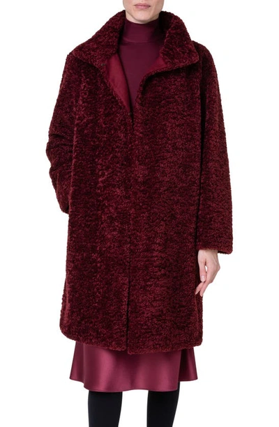 Akris Punto Dyed Faux Shearling Top Coat In Crimson