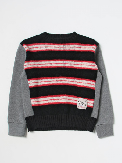 N°21 Kids' Stripe-print Knit Jumper In Black