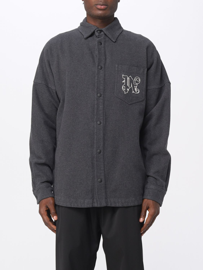 PALM ANGELS FLANNEL OVERSHIRT WITH MONOGRAM,e59368020