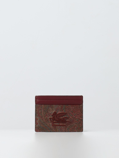 Etro Paisley Embroidered Logo Card Case In Brown