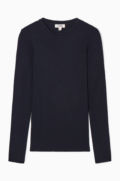 Cos Crew-neck Merino Wool Top In Blue