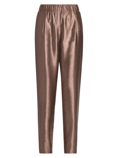 Giorgio Armani Metallic Silk Straight-leg Pull-on Trousers In Light Brown
