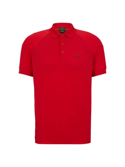 Hugo Boss Slim-fit Polo Shirt With Decorative Reflective Pattern In Red