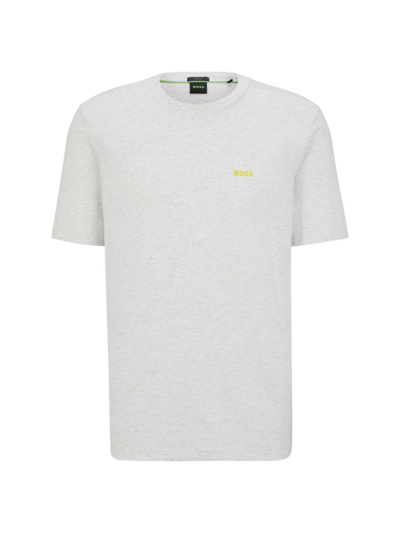 Hugo Boss Regular-fit T-shirt In Stretch Cotton With Side Tape In Light Grey