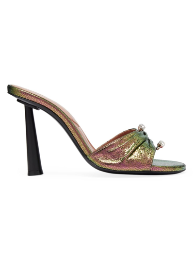 D’accori Women's Heat 100mm Ruched Patent Leather Mules In Green