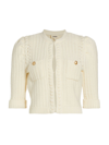 L Agence Delilah Cropped Textured Cardigan In Vintage White