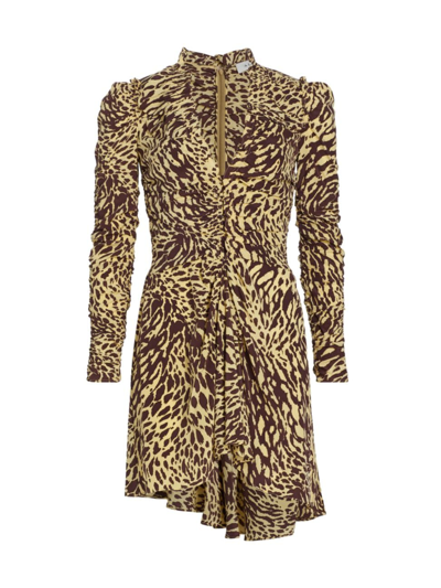 A.l.c Marcie Silk Long-sleeve Ruched Mini Dress In Brown