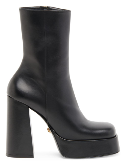 Versace Calfskin Platform Ankle Booties In Black
