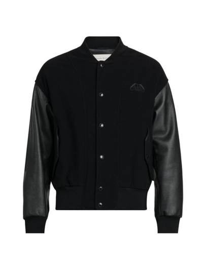 Alexander Mcqueen Leather-trimmed Bomber Jacket In Black