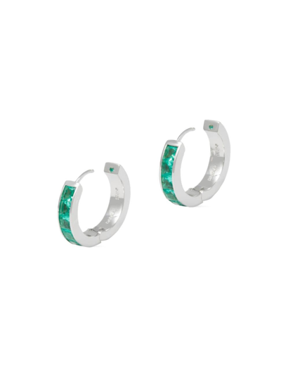 Darkai 90s Kids Rhodium-plate & Cubic Zirconia Huggie Hoops In Silver