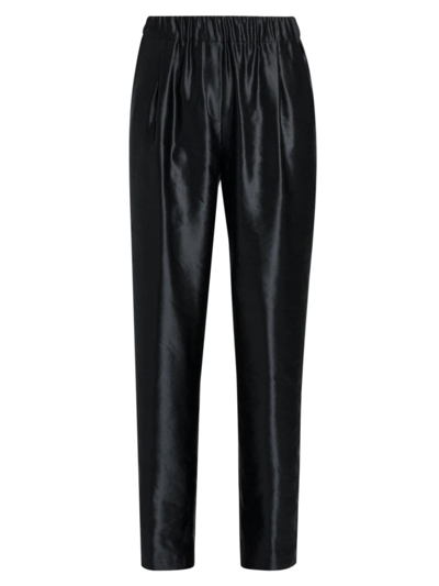 Giorgio Armani Metallic Linen-silk Straight-leg Pull-on Trousers In Black