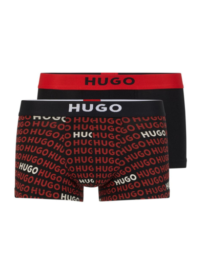 Hugo Two-pack Of Stretch-cotton Trunks With Logo Waistbands In Light Red