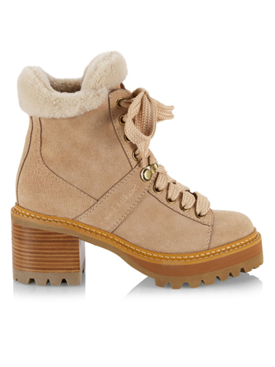 See By Chloé Women's Ds Maeliss 60mm Leather Fur-trimmed Boots In Natural