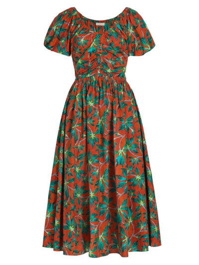 Ulla Johnson Cecile Puff-sleeve Printed Cotton Midi Dress In Tropical