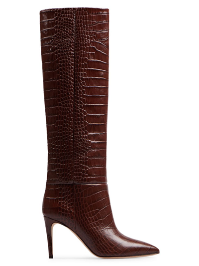 Paris Texas Croc-effect Leather Knee-high Boots In Brown
