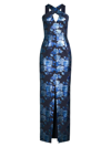 Black Halo Women's Charlene Metallic Floral Gown In Blue