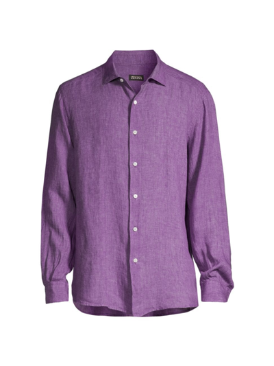 Zegna Men's Linen Button-front Shirt In Purple