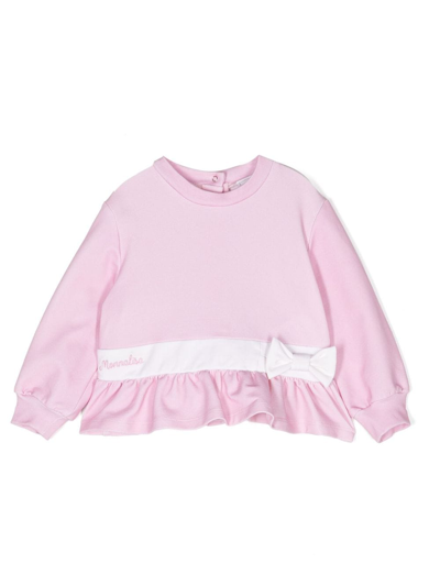 Monnalisa Babies' Logo-embroidered Crew-neck Sweatshirts In Pink