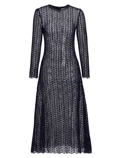 Oscar De La Renta Women's Sequin-embellished Cotton-blend Midi-dress In Navy