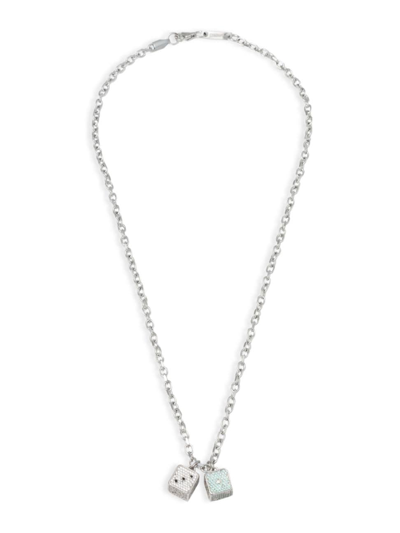 Darkai 90s Kids Rhodium-plate & Cubic Zirconia Dices Necklace In Silver