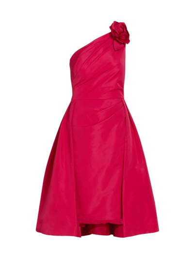Teri Jon By Rickie Freeman Women's Rose One-shoulder Midi-dress In Cherry