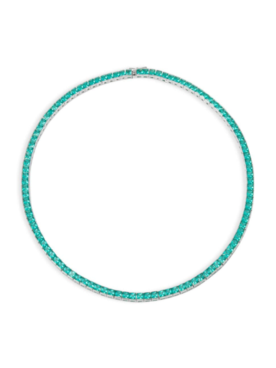 Darkai 90s Kids Rhodium-plate & Cubic Zirconia Tennis Necklace In Aqua