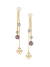 Tory Burch Kira Pearl Linear Drop Earrings In Tory Gold