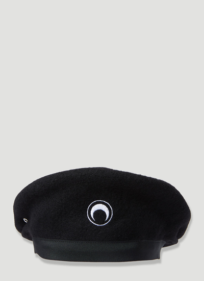 Marine Serre Embroidered French Beret In Black