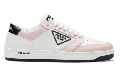 Pre-owned Prada District Sneaker White Pink Perforated Leather (women's) In White/pink