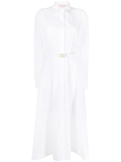 Pre-owned Valentino Vlogo Signature Belted Shirtdress In White