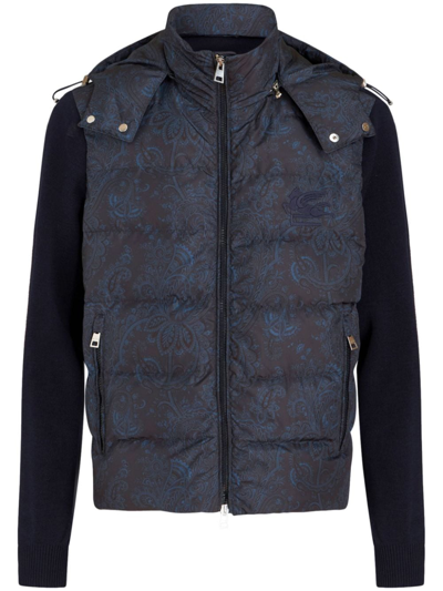 Etro Paisley-print Padded Hooded Jacket In Navy Blue