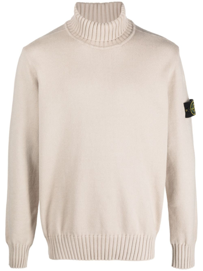 Stone Island Compass-motif Roll-neck Jumper In Neutrals