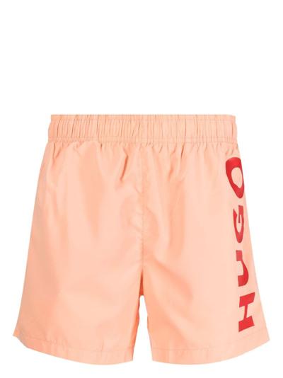 Hugo Swim Shorts With Logo Print In Light Red