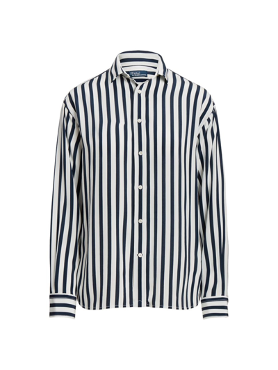 Polo Ralph Lauren Relaxed-fit Striped Silk Shirt In 1457 Navy/white Stripe