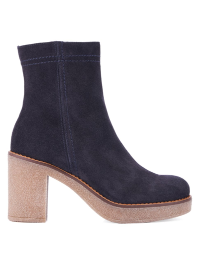 Aquatalia Chara Suede Zip Booties In Navy