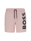 Hugo Boss Quick-drying Swim Shorts With Large Contrast Logo In Pink