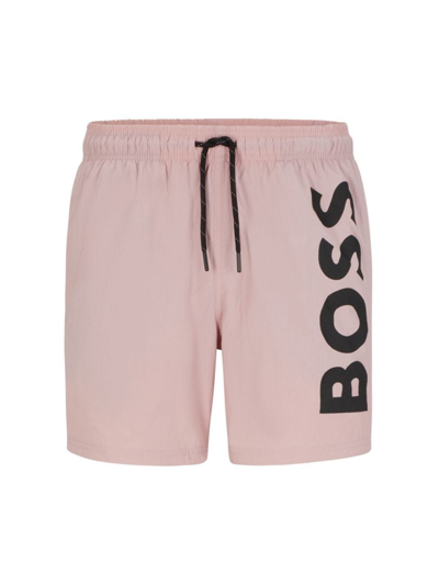 Hugo Boss Quick-drying Swim Shorts With Large Contrast Logo In Light Pink