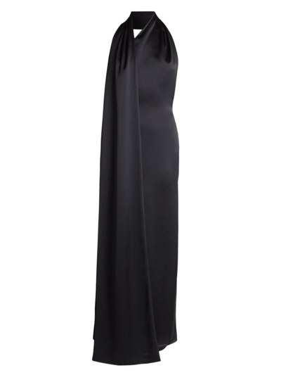 Loewe Halterneck-shawl Crepe Maxi Dress In Black
