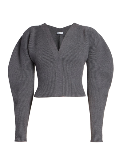 Alaïa Ribbed-knit Wool-blend Cardigan In Grey