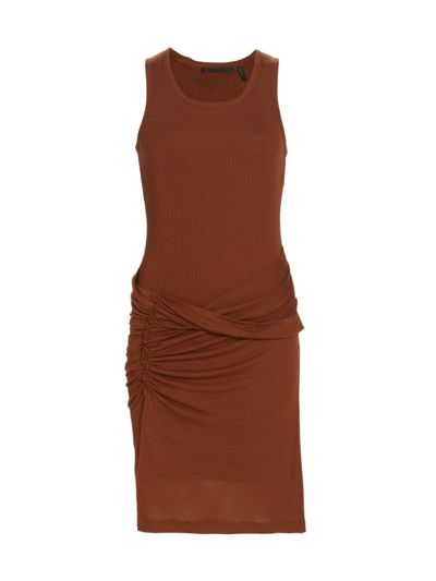 Helmut Lang Ribbed Combo Tank Dress In Brown