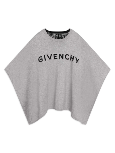 Givenchy Girl's Logo Knit Reversible Wool-cashmere Cape In Black Grey