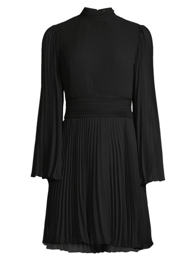 Milly Rosemary Bell Sleeve Pleated Chiffon Dress In Black