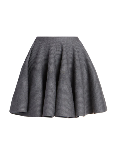 Alaïa Alaia Womens Gris Fonce Ribbed Flared Mid-rise Wool-blend Mini Skirt In Grey